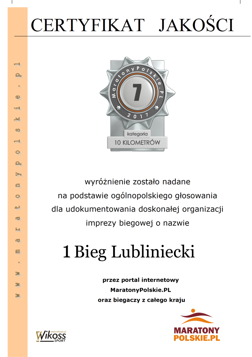 10km 7 miejsce PL certyfikat